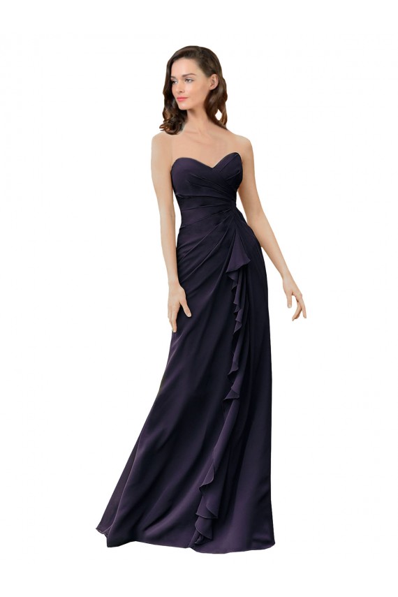 Sweetheart Long Soft Chiffon Dark Navy Sleeveless Bridesmaid Dress Victoria