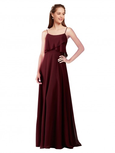 Spaghetti Straps Long Chiffon Burgundy Gold Sleeveless Bridesmaid Gowns Victoria