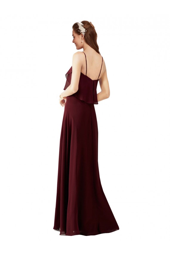 Spaghetti Straps Long Chiffon Burgundy Gold Sleeveless Bridesmaid Gowns Victoria