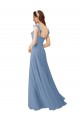 V-Neck Long Soft Chiffon Pink Cap Sleeves Bridesmaid Dress Victoria