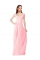 V-Neck Long Soft Chiffon Pink Cap Sleeves Bridesmaid Dress Victoria