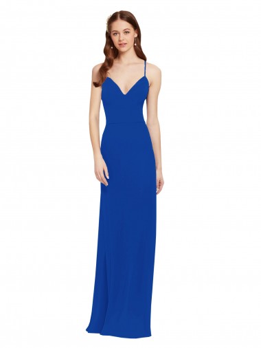 V-Neck Long Soft Chiffon Royal Blue Sleeveless Bridesmaid Dress / Formal Dress Victoria