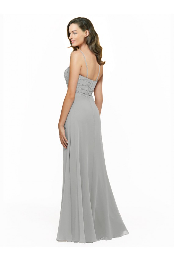 Sweetheart Long Chiffon Silver Sleeveless Bridesmaid Dress Victoria