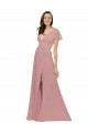 V-Neck Long Chiffon Dusty Pink Flutter Sleeves Bridesmaid Dress / Evening Dress Victoria