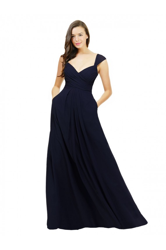 Sweetheart Long Chiffon Dark Navy Sleeveless Bridesmaid Gowns Victoria