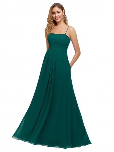 Square Neck Long Soft Chiffon Hunter Sleeveless Bridesmaid Dress Victoria