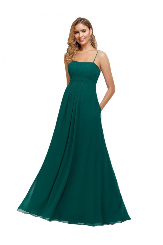 Square Neck Long Soft Chiffon Hunter Sleeveless Bridesmaid Dress Victoria