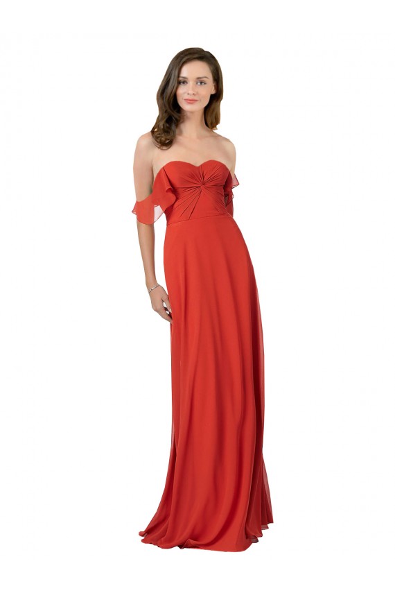 Strapless Long Soft Chiffon Red Sleeveless Bridesmaid Dress Victoria