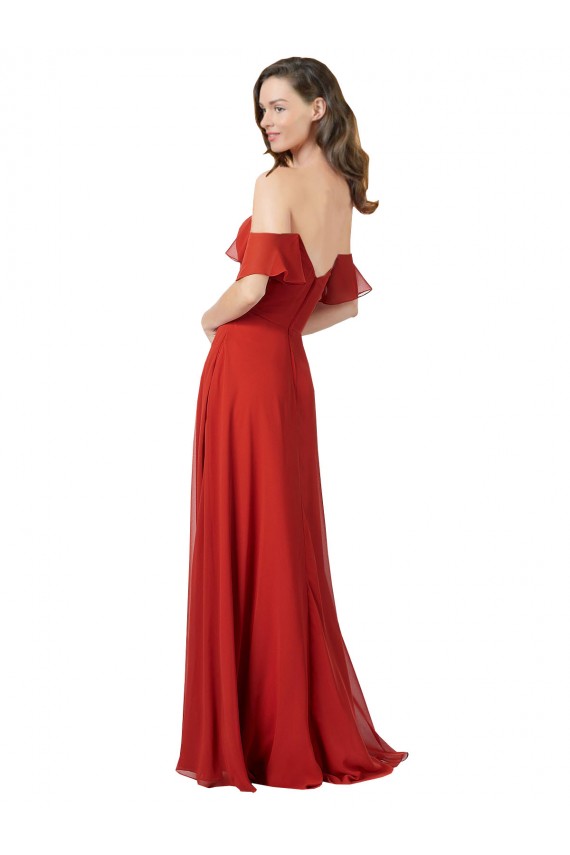 Strapless Long Soft Chiffon Red Sleeveless Bridesmaid Dress Victoria