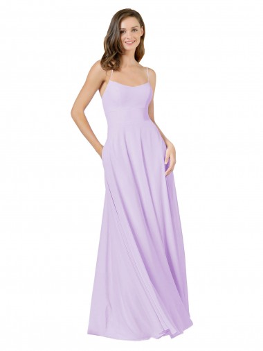 Square Neck Long Soft Chiffon Lilac Sleeveless Bridesmaid Gown Victoria