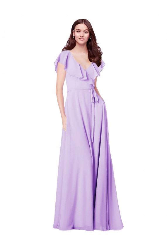 V-Neck Long Soft Chiffon Lilac Cap Sleeves Bridesmaid Dress / Formal Dress Victoria