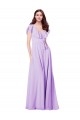 V-Neck Long Soft Chiffon Lilac Cap Sleeves Bridesmaid Dress / Formal Dress Victoria