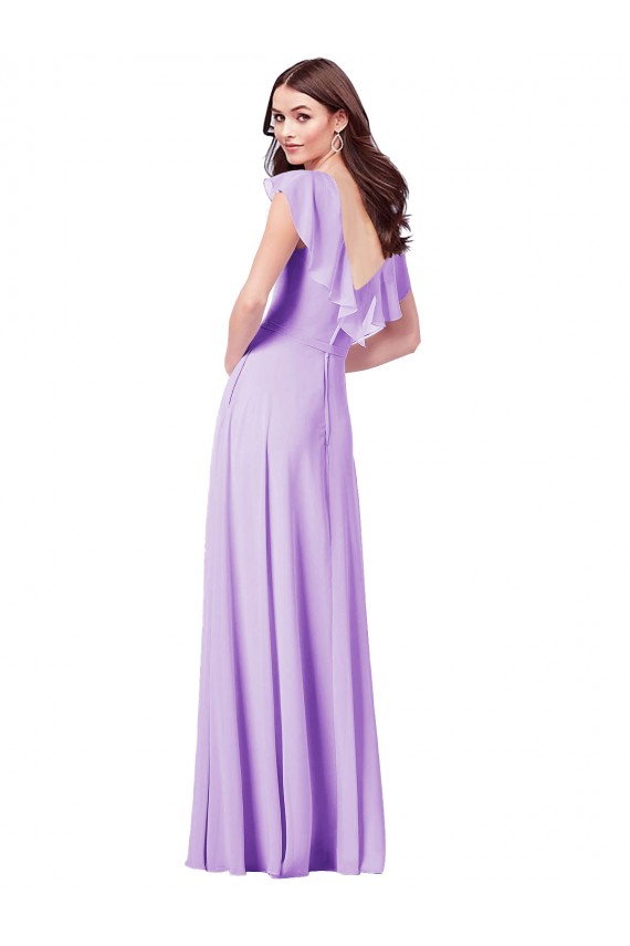 V-Neck Long Soft Chiffon Lilac Cap Sleeves Bridesmaid Dress / Formal Dress Victoria