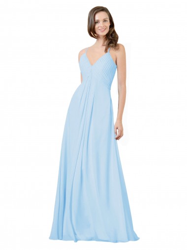V-Neck Long Chiffon Light Sky Blue Sleeveless Formal Dress / Bridesmaid Dress Victoria