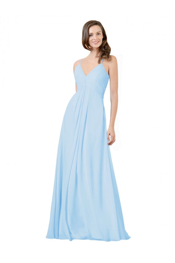 V-Neck Long Chiffon Light Sky Blue Sleeveless Formal Dress / Bridesmaid Dress Victoria