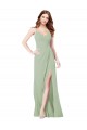 Spaghetti Straps Long Soft Chiffon Smoke Green Sleeveless Bridesmaid Dress Victoria