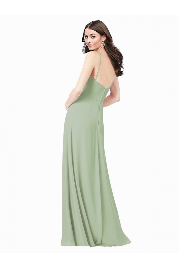 Spaghetti Straps Long Soft Chiffon Smoke Green Sleeveless Bridesmaid Dress Victoria