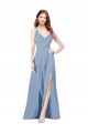 V-Neck Long Soft Chiffon Dusty Blue Sleeveless Formal Dress / Bridesmaid Dress Victoria