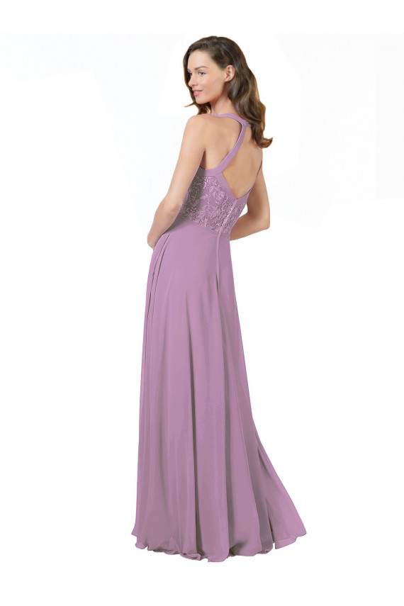 Spaghetti Straps Long Soft Chiffon & Lace Dark Lavender Sleeveless Bridesmaid Dress Victoria