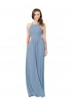 Halter Neck Long Chiffon Dusty Blue Sleeveless Bridesmaid Gowns Victoria