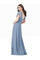 V-Neck Long Soft Chiffon Dusty Blue Cap Sleeves Black Tie Prom Dress / Bridesmaid Dress Victoria