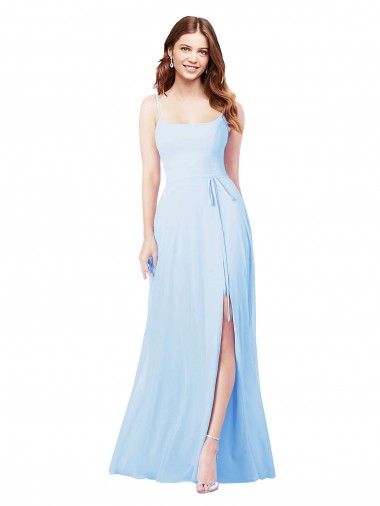 Square Neck Long Soft Chiffon Light Sky Blue Sleeveless Bridesmaid Dress Victoria