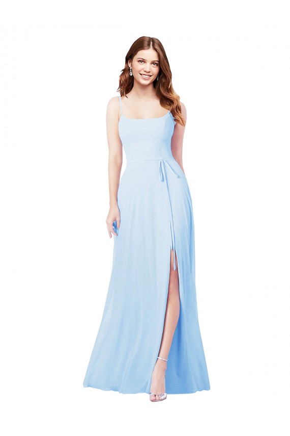 Square Neck Long Soft Chiffon Light Sky Blue Sleeveless Bridesmaid Dress Victoria