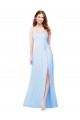 Square Neck Long Soft Chiffon Light Sky Blue Sleeveless Bridesmaid Dress Victoria