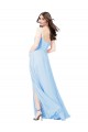 Square Neck Long Soft Chiffon Light Sky Blue Sleeveless Bridesmaid Dress Victoria