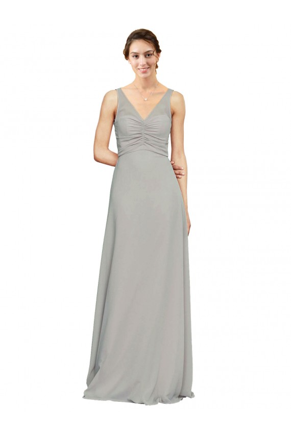 Sweetheart Long Soft Chiffon Silver Sleeveless Bridesmaid Dress Victoria
