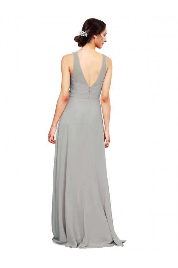 Sweetheart Long Soft Chiffon Silver Sleeveless Bridesmaid Dress Victoria