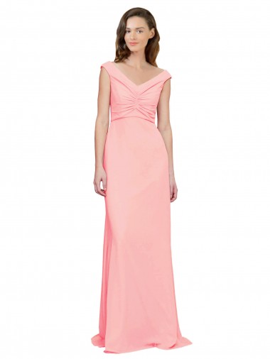 V-Neck Long Soft Chiffon Salmon Sleeveless Bridesmaid Dress Victoria