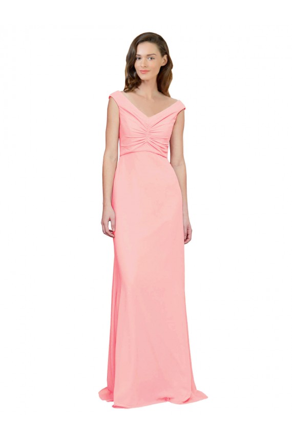 V-Neck Long Soft Chiffon Salmon Sleeveless Bridesmaid Dress Victoria
