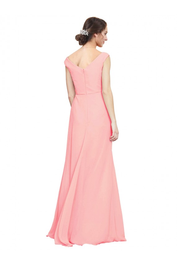 V-Neck Long Soft Chiffon Salmon Sleeveless Bridesmaid Dress Victoria