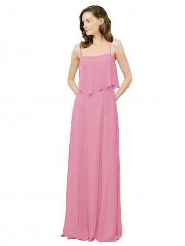 Spaghetti Straps Long Soft Chiffon Skin Pink Sleeveless Bridesmaid Dress Victoria