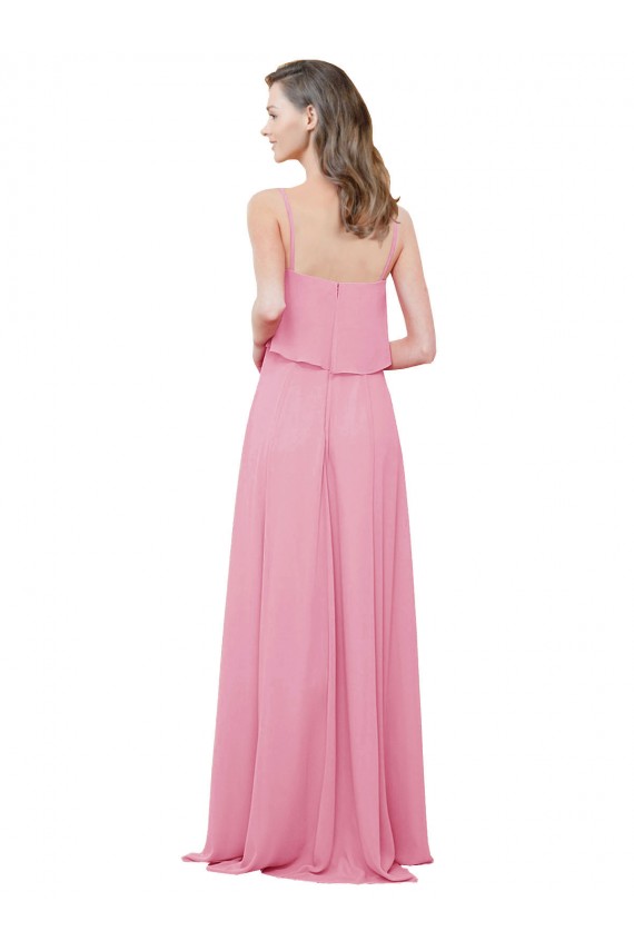 Spaghetti Straps Long Soft Chiffon Skin Pink Sleeveless Bridesmaid Dress Victoria
