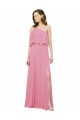 One Shoulder Long Soft Chiffon Skin Pink Sleeveless Bridal Party Dress Victoria