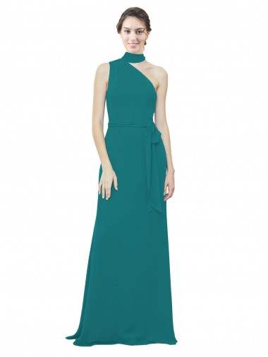One Shoulder Long Soft Chiffon Hunter Sleeveless Bridesmaid Dress Victoria