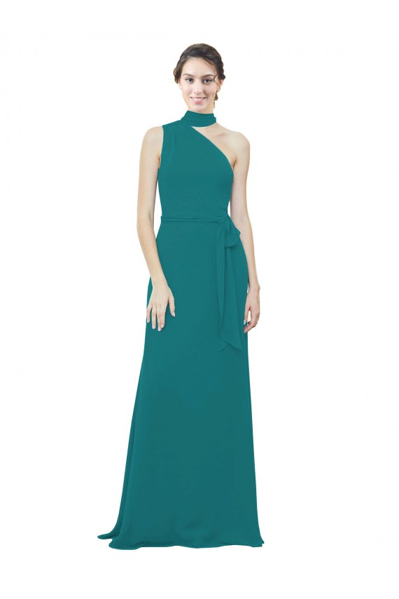 One Shoulder Long Soft Chiffon Hunter Sleeveless Bridesmaid Dress Victoria