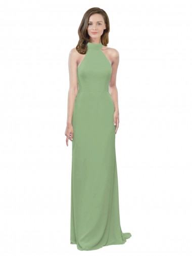 High Neck Long Soft Chiffon Seagrass Sleeveless Formal Dress / Bridesmaid Dress Victoria