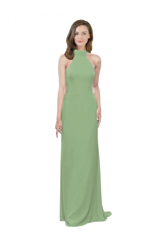 High Neck Long Soft Chiffon Seagrass Sleeveless Formal Dress / Bridesmaid Dress Victoria