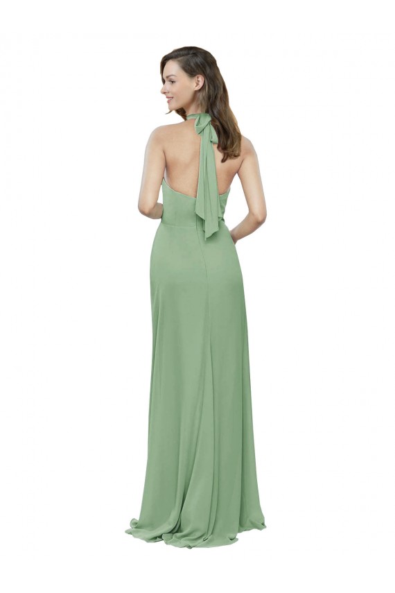 High Neck Long Soft Chiffon Seagrass Sleeveless Formal Dress / Bridesmaid Dress Victoria