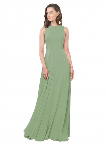 High Neck Long Soft Chiffon Seagrass Sleeveless Bridesmaid Dress Victoria