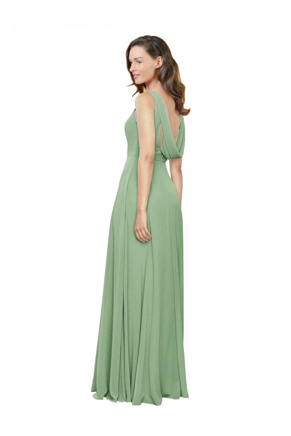 High Neck Long Soft Chiffon Seagrass Sleeveless Bridesmaid Dress Victoria