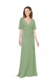 V-Neck Long Soft Chiffon Seagrass Short Flutter Sleeves Bridesmaid Dress Victoria
