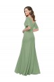 V-Neck Long Soft Chiffon Seagrass Short Flutter Sleeves Bridesmaid Dress Victoria