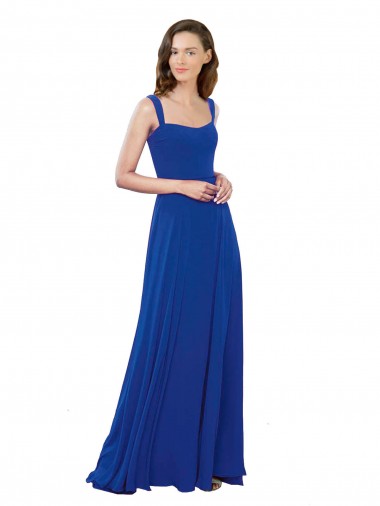 Square Neck Long Soft Chiffon Royal Blue Sleeveless Bridesmaid Dress Victoria