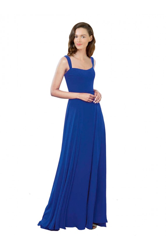 Square Neck Long Soft Chiffon Royal Blue Sleeveless Bridesmaid Dress Victoria