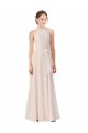 High Neck Long Soft Chiffon Cream Pink Sleeveless Bridesmaid Dress Victoria
