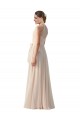 High Neck Long Soft Chiffon Cream Pink Sleeveless Bridesmaid Dress Victoria